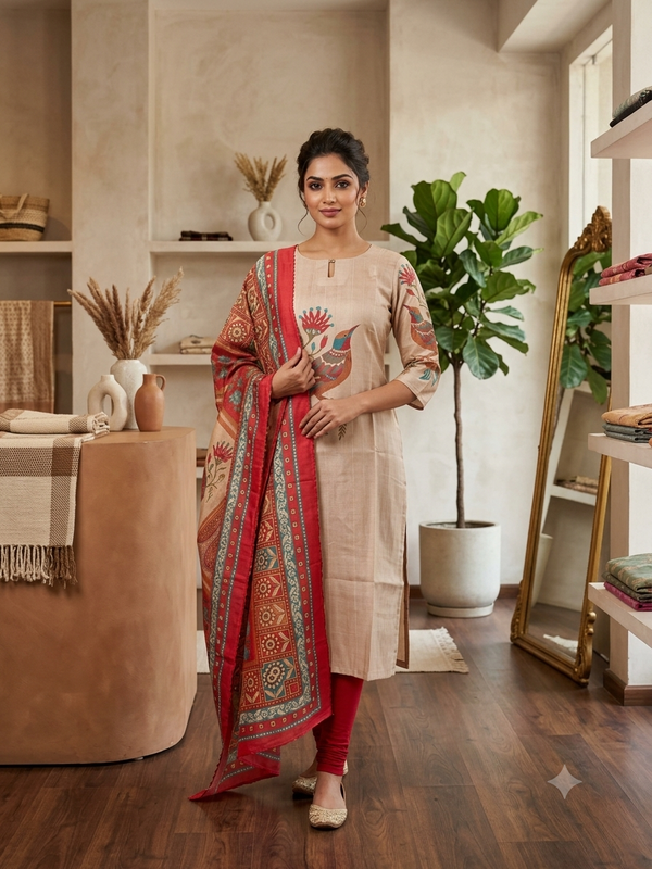PREMIUM TUSSAR SILK KURTI +DUPPATTA 0658