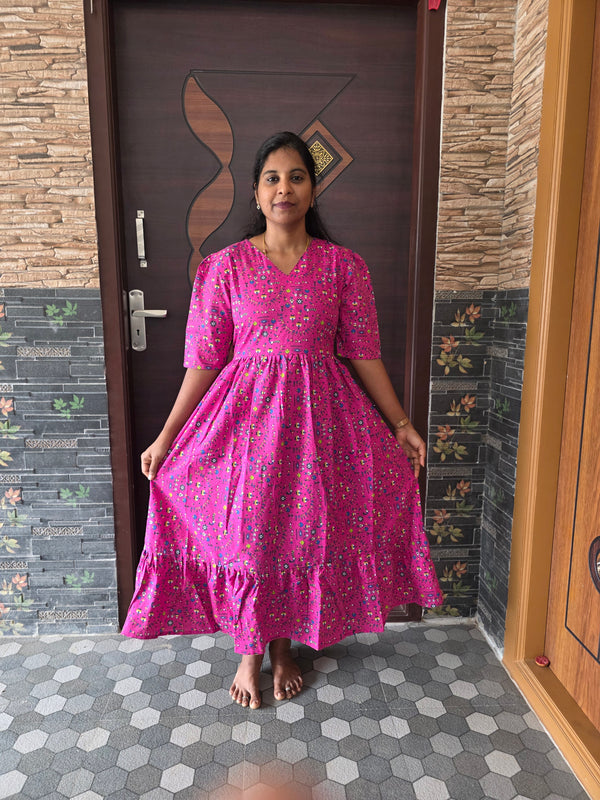 PINK WARLI DESIGN COTTON MAXI DRESS 0550