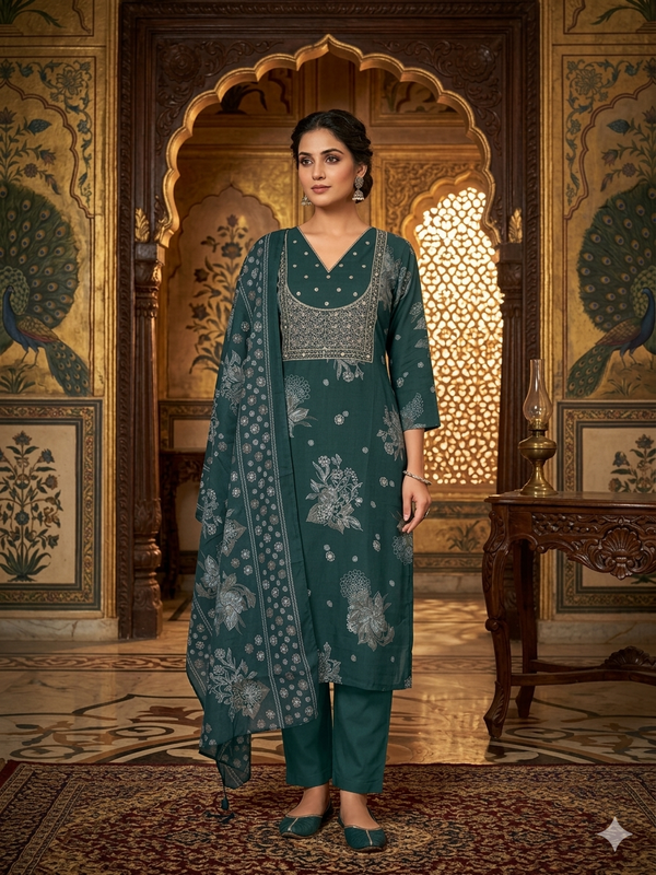 LILY DARK GREEN PREMIUM VATICAN SILK ETHNIC SALWAR SET 0541