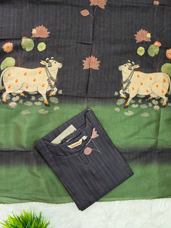 PREMIUM TUSSAR SILK KURTI +DUPPATTA 0658