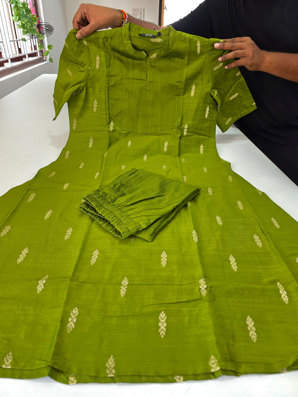 PREMIUM A-LINE APPLE GREEN RAW SILK CORD SETS 0528