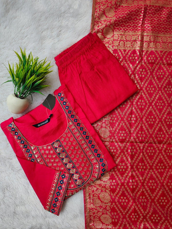 PREMIUM VATICAN SILK PINK SALWAR SET WITH BANARASI DUPPATTA0495