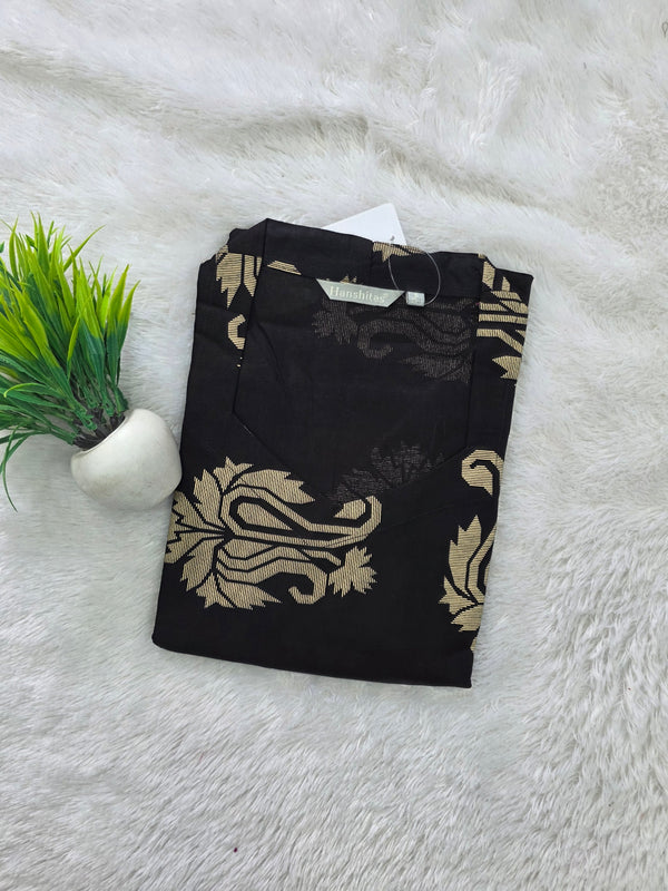 V SHAPED COLLAR PREMIUM COTTON KURTIS BLACK 0599
