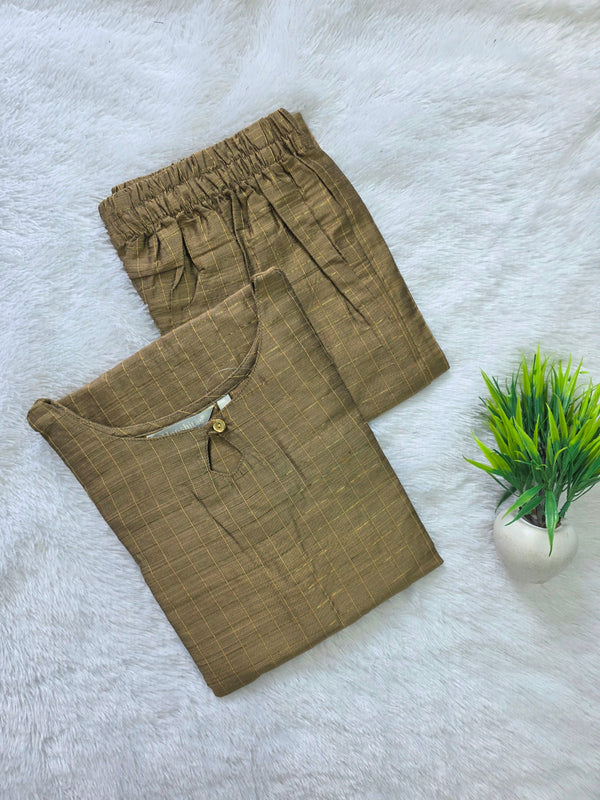 RAW SILK CHECKED CO-ORD SETS KHAKI 0661