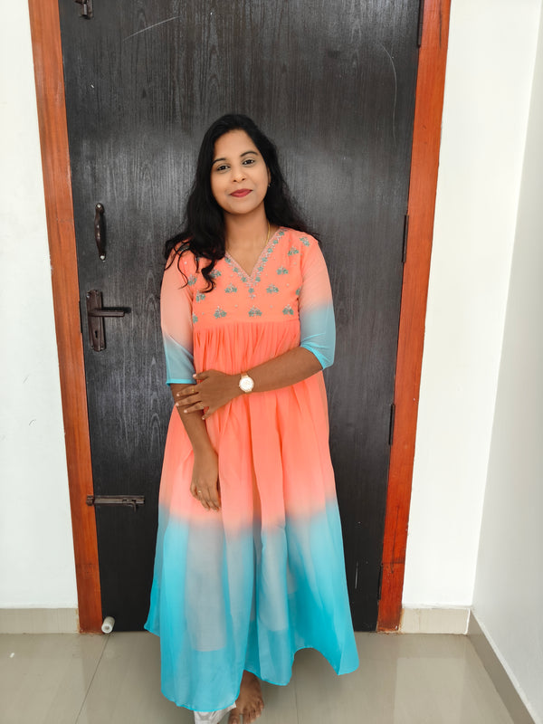 Party Wear Handwork Georgette Dual color Anarkali 0473