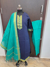 NAVY & GREEN HANDLOOM MANGALGIRI COTTON SALWAR SETS 0483