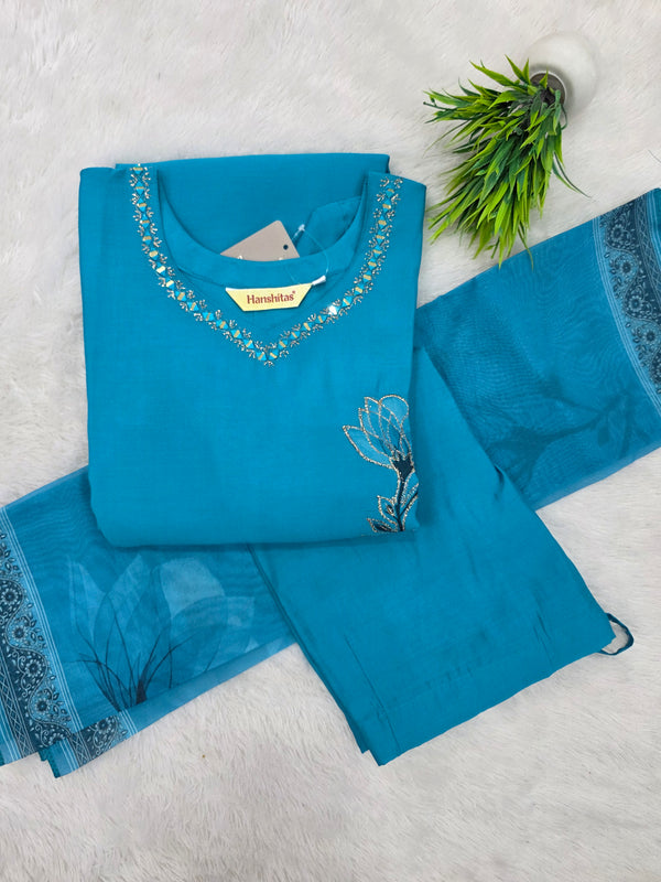 PREMIUM ROMAN SILK DESIGNER SALWAR SET 0555