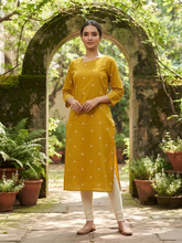 SCALLOPED PREMIUM FLEX COTTON KURTIS MUSTARD 0599