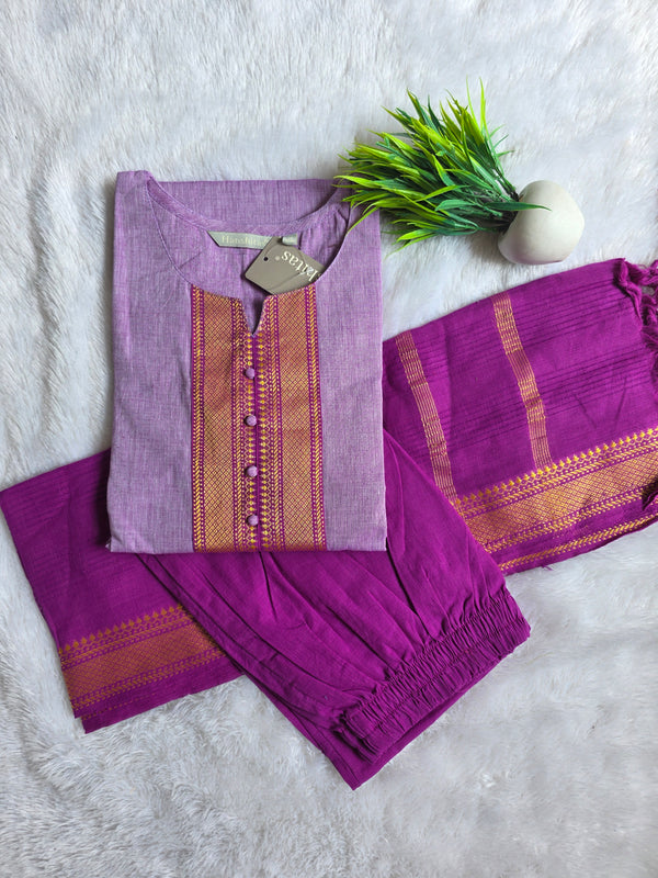 LAVENDER & MAGENTA HANDLOOM MANGALGIRI COTTON SALWAR SETS 0483