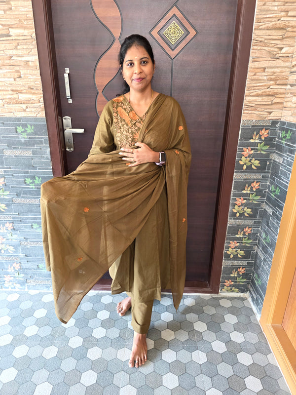 OLIVE GREEN MUL COTTON UMBRELLA SALWAR SETS 0549