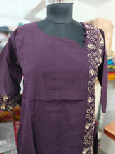 PREMIUM VATICAN SILK  ONE SIDE WINE EMBRODIERY KURTIS 0490