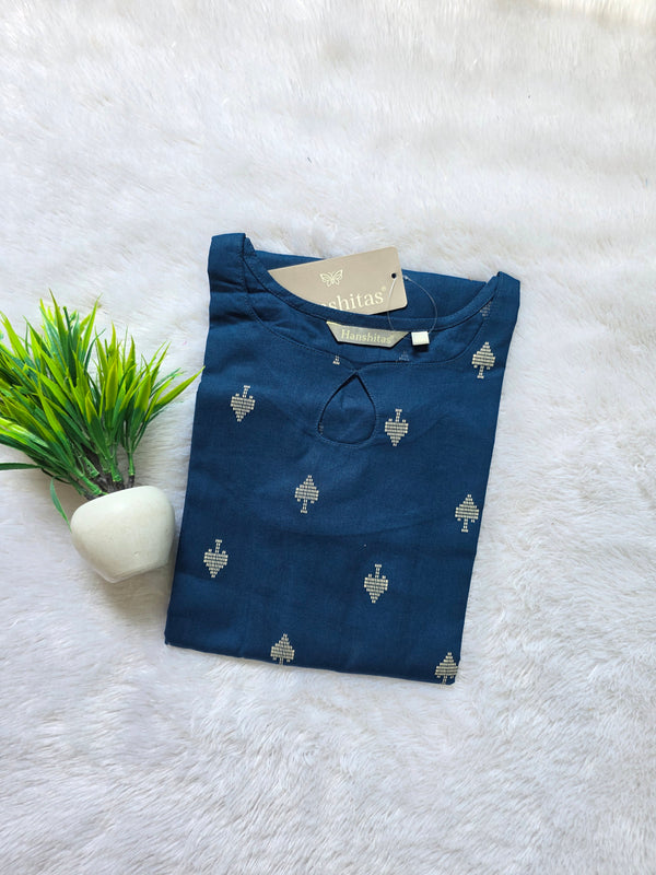KEYHOLE NECK PREMIUM FLEX COTTON KURTIS BLUE / 0582