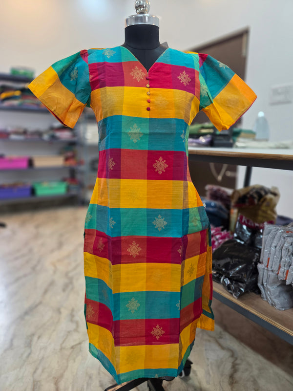 PREMIUM MULTI COLUR RAW SILK KURTIS 0514