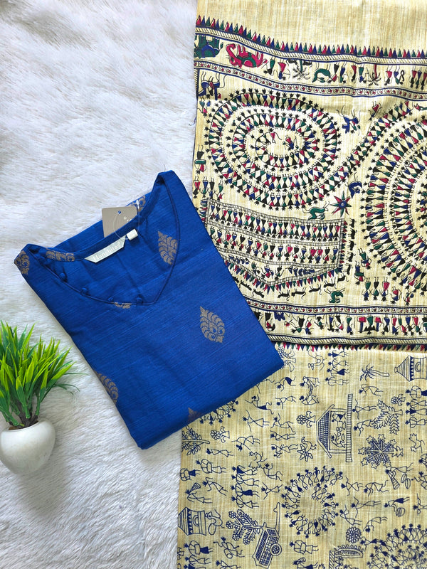 RAW SILK KURTI WITH MADHUBANI DUPATTA 0622