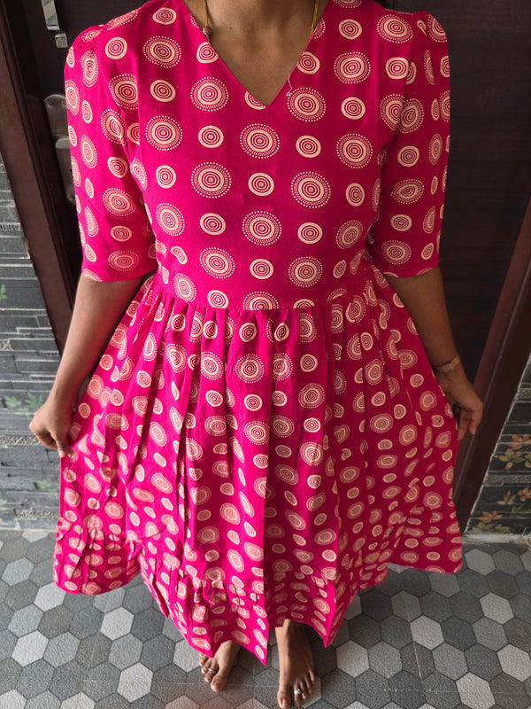 PINK CIRCLE DESIGN COTTON MAXI DRESS 0550