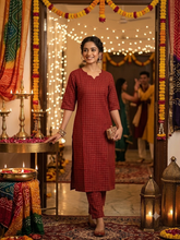 RAW SILK CHECKED CO-ORD SETS MAROON 0661