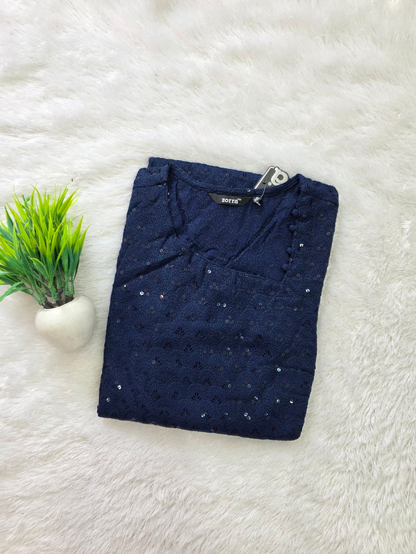 CHIKANKARI KURTIS NAVY 0605