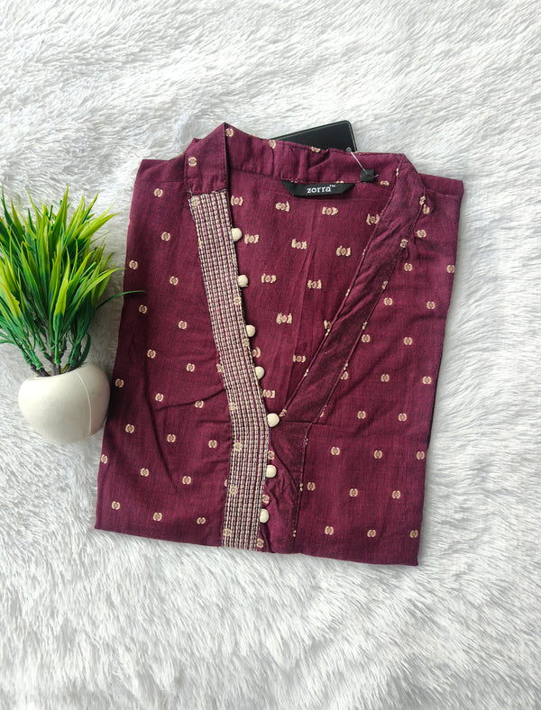 SELF WEAVING COTTON KURTIS WINE 0456