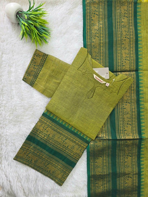 PREMIUM HANDLOOM KANCHI COTTON KURTI WITH DUPATTA 0619