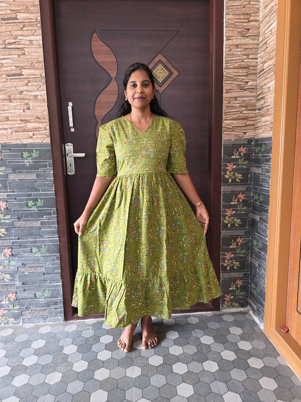 GREEN WARLI DESIGN COTTON MAXI DRESS 0550