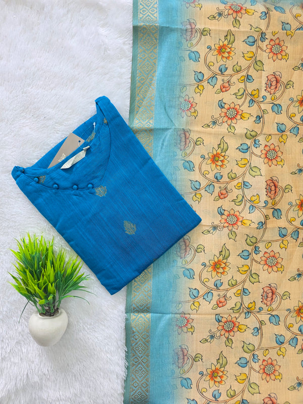 RAW SILK KURTI WITH KALAMKARI DUPATTA 0629