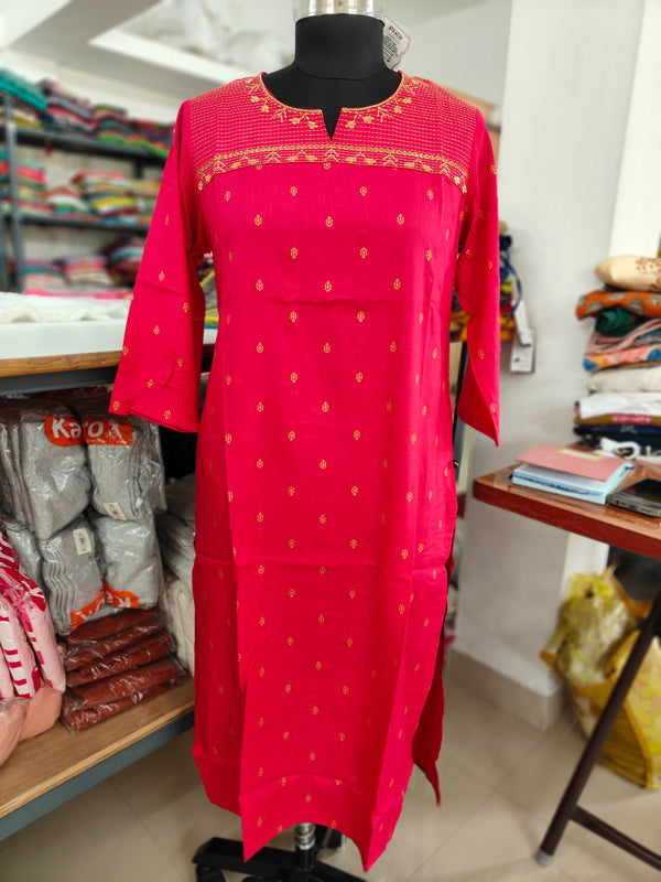 EMBROIDERY OFFICE/ COLLEGE WEAR PINK KURTIS 0456
