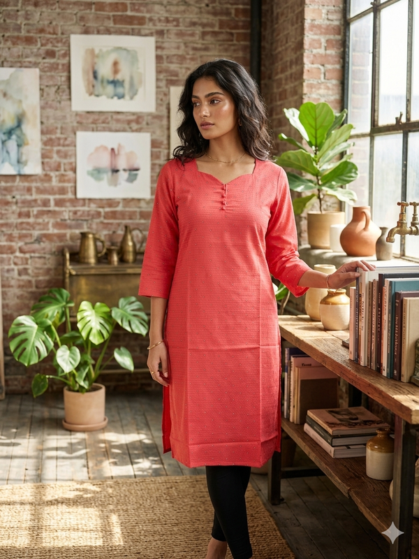 DOBBY COTTON OFFICE/COLLEGE WEAR KURTIS 0557