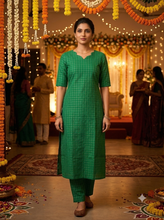 RAW SILK CHECKED CO-ORD SETS GREEN 0661