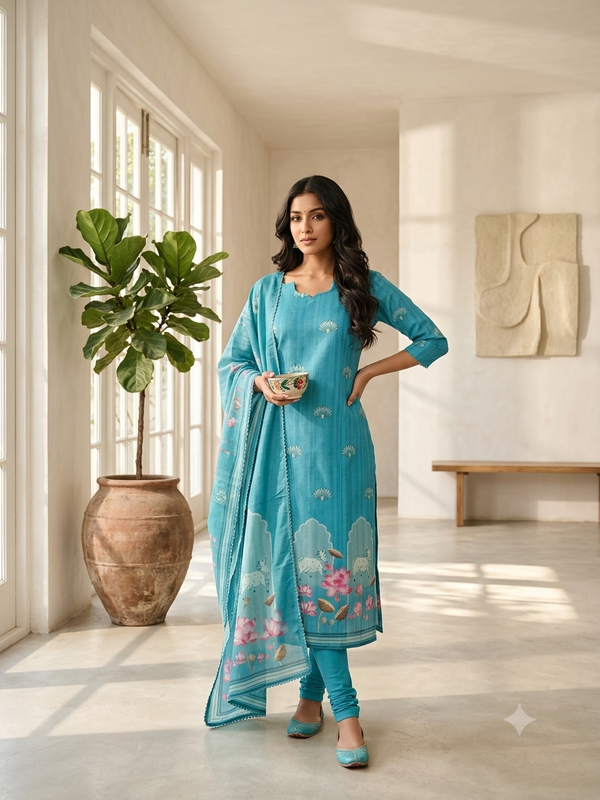 PREMIUM TUSSAR SILK KURTI +DUPPATTA 0658