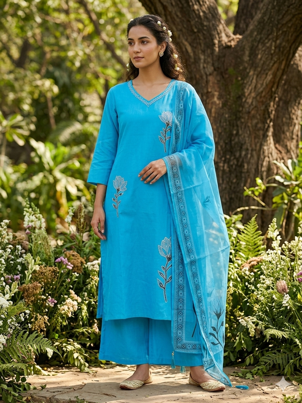 PREMIUM ROMAN SILK DESIGNER SALWAR SET 0555