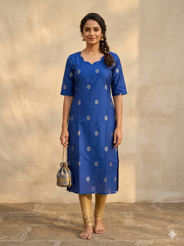 ROYAL BLUE RAW SILK KURTIS 0560