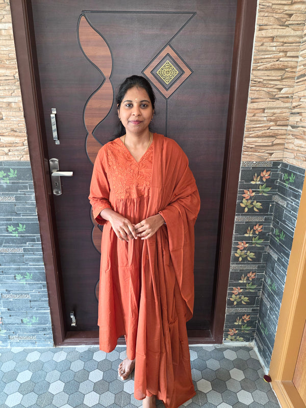 RUST ORANGE MUL COTTON UMBRELLA SALWAR SETS 0549