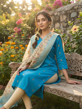 RAW SILK KURTI WITH KALAMKARI DUPATTA 0629