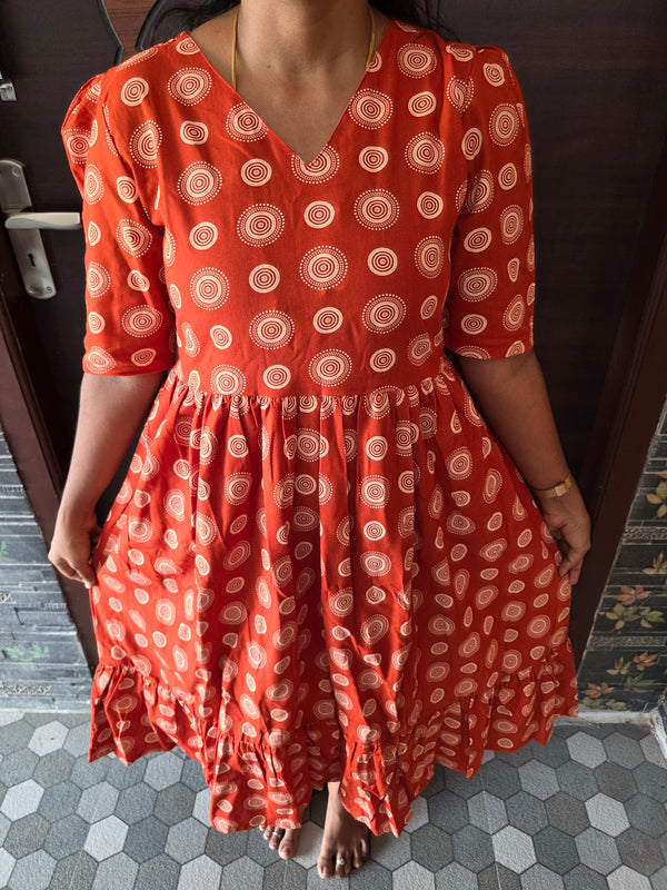 RUST CIRCLE DESIGN COTTON MAXI DRESS 0550
