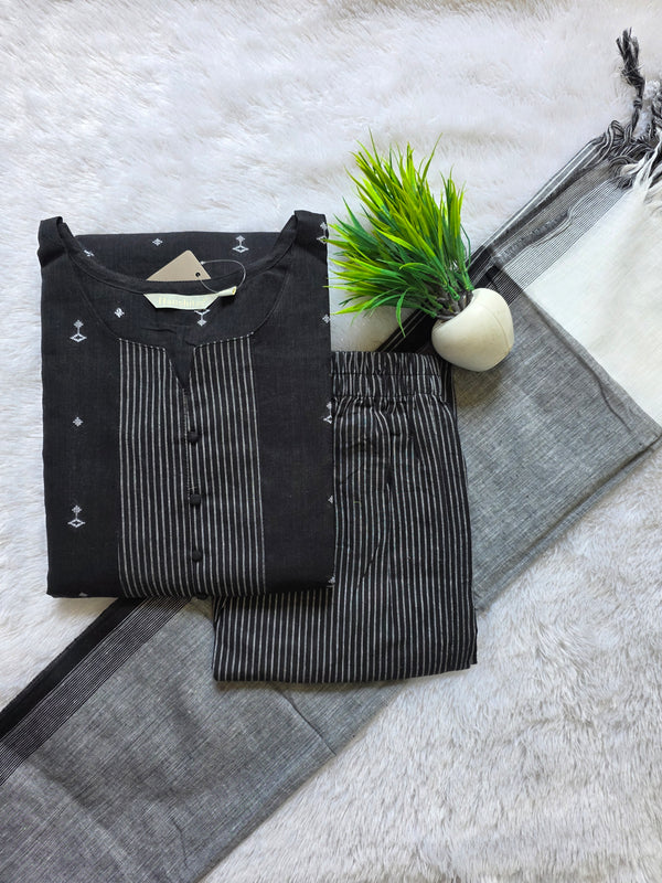 BLACK PURE HANDLOOM COTTON 3 PIECE SALWAR SETS 0533