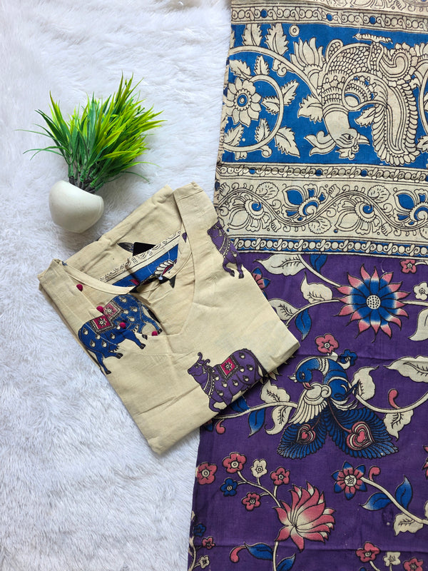 HAND PAINTED KALAMKARI COTTON KURTI +DUPPATTA 0561