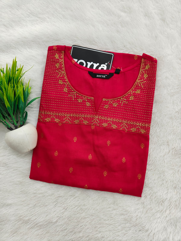 EMBROIDERY OFFICE/ COLLEGE WEAR PINK KURTIS 0456