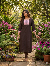 COFFEE BROWN WITH PINK TRENDING KOLAM RAW SILK KURTIS 0534