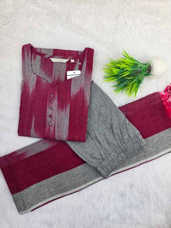 BEETROOT PINK PREMIUM HANDLOOM IKKAT COTTON SALWAR SETS 0539