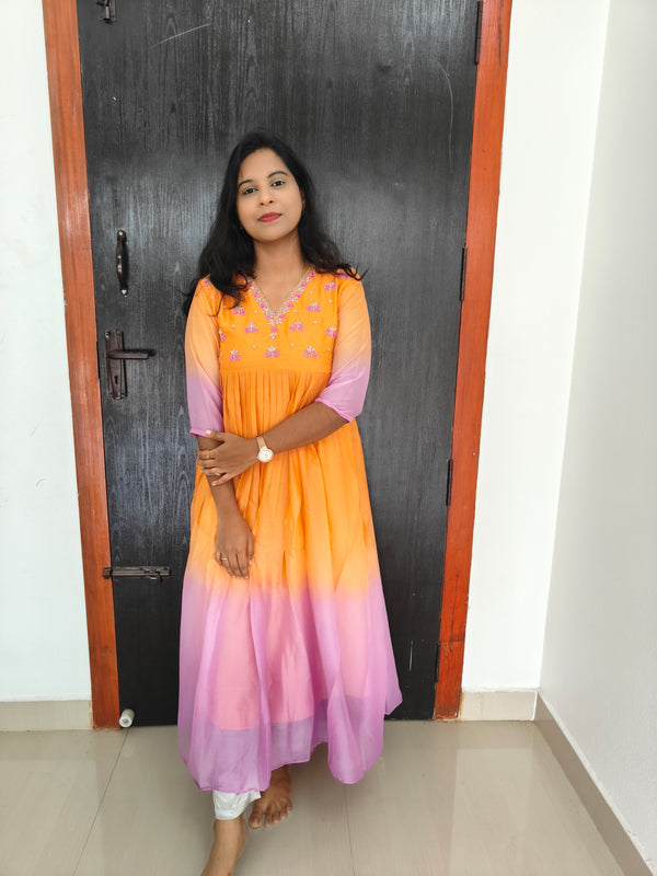 Party Wear Handwork Georgette Dual color Anarkali 0473