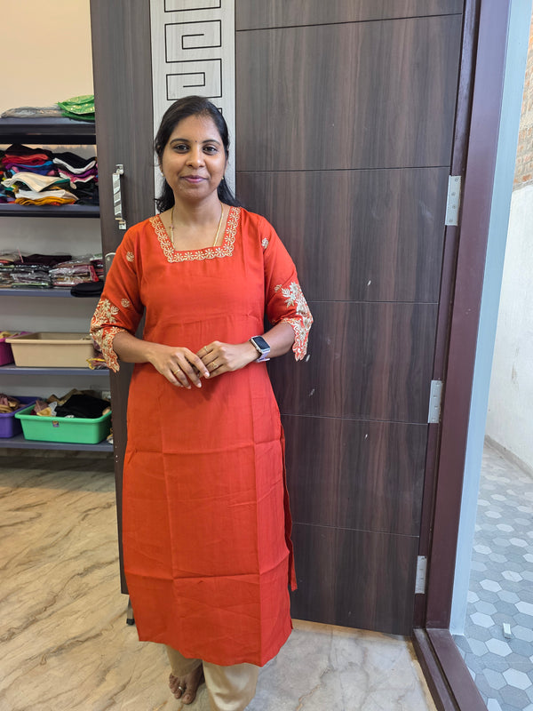 RUST ORANGE PREMIUM DESIGNER ETHNIC WEAR KURTIS 0490