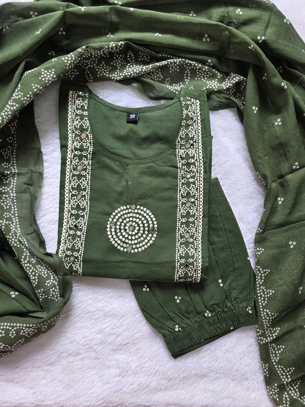 MIRROR WORK JAIPUR COTTON 3 PIECE SALWAR SETS 0537