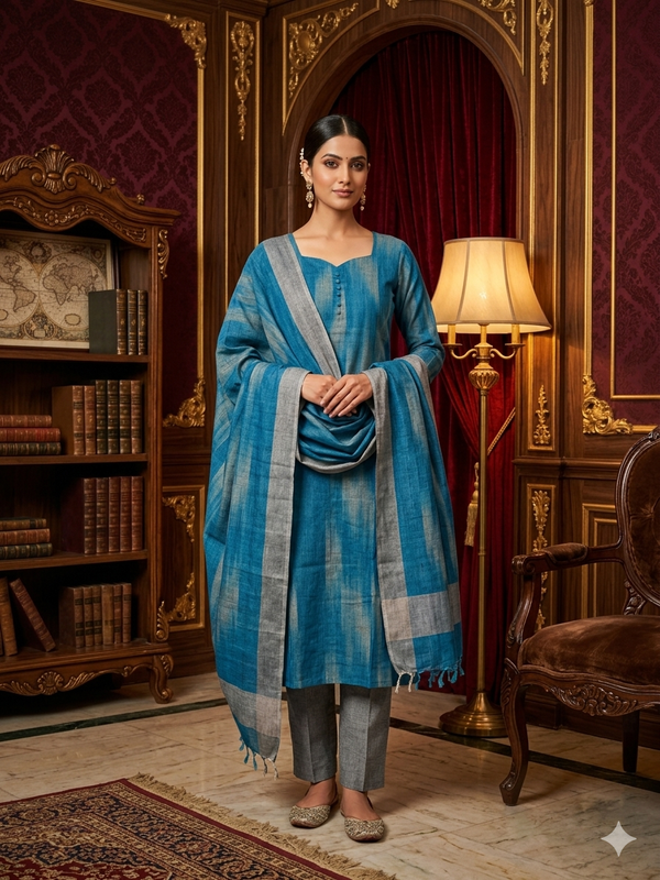BLUE PREMIUM HANDLOOM IKKAT COTTON SALWAR SETS 0539