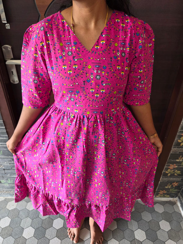 PINK WARLI DESIGN COTTON MAXI DRESS 0550