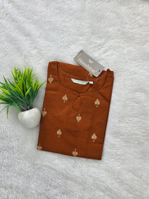 KEYHOLE PREMIUM FLEX COTTON KURTIS RUST ORANGE 0582