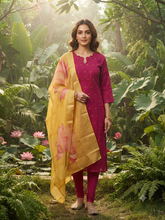 RAW SILK KURTI WITH KALAMKARI DUPATTA 0604