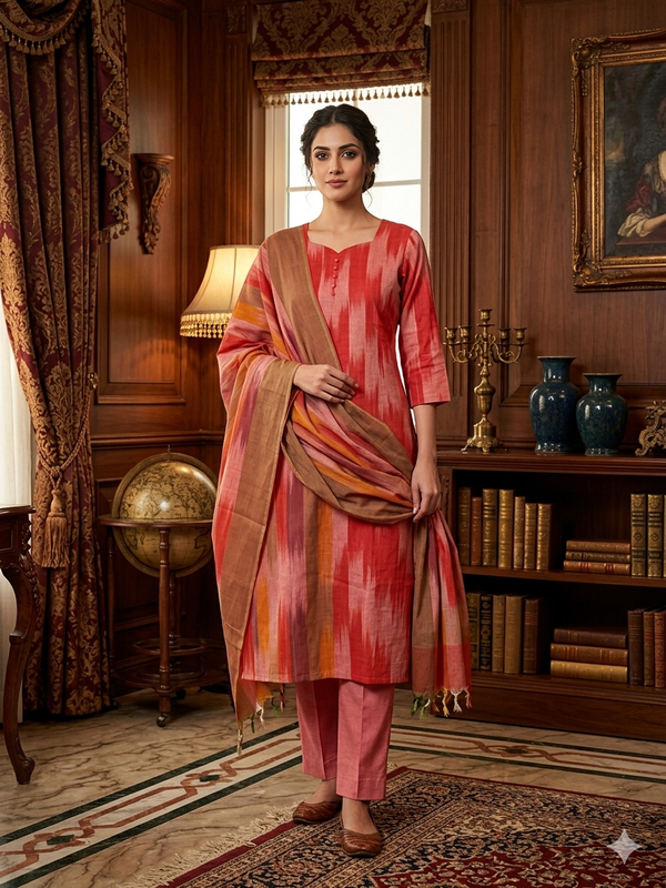 ORANGE PREMIUM HANDLOOM IKKAT COTTON SALWAR SETS 0539