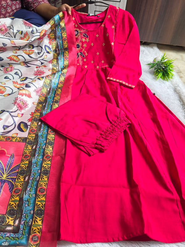 RANI PINK MUL CHANDERI & KALAMKARI INSPIRED SALWAR SETS 0565