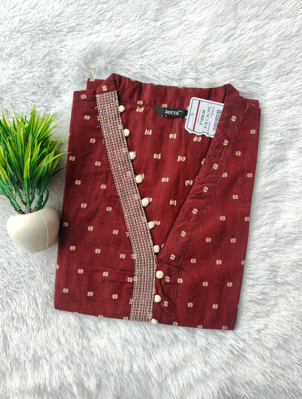 SELF WEAVING COTTON KURTIS MAROON 0456