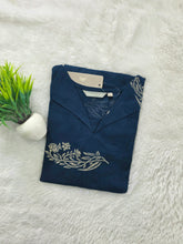 V COLLAR NECK PREMIUM COTTON KURTIS BLUE 0599